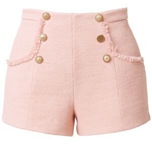 Zara Women - Pink Tweed High-Waisted Shorts – Pearl Button Detail – Size S